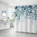 Rideau de douche imperméable en polyester avec motif de fleurs et de feuilles bleues. - 180*180 Seul Rideau de Douche avec Crochets 380g / 38