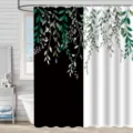 Rideau de douche imperméable en polyester à motif de plantes design noir et blanc salle de bain - 180*180 Seul Rideau de Douche avec Crochets 380g / yj-640
