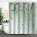 Rideau de douche en polyester imperméable motif botanique papillon décor de salle de bain. - 180*180 Seul Rideau de Douche avec Crochets 380g / 14
