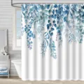 Rideau de douche imperméable avec des feuilles d'eucalyptus botaniques bleues pour salle de bain - 180*180 Seul Rideau de Douche avec Crochets 380g / yj-943