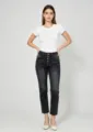 Women high waist multi-button washed black denim skinny jeans casual pants product details show - S / Black