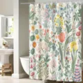 Detailed view of the vintage botanical floral shower curtain in a clean bathroom setting. - 90*180 / H-0703 Tulips