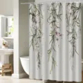Modern waterproof shower curtain with elegant hanging branch print for bathroom decor - H-708 Ink Branch