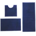 3-teiliges Chenille Badematten Set Saugfaehige Fussmatte und WC Vorleger in Dunkelblau - Standard Set Größe / Marineblau