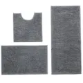 Chenille Badematte 3-teiliges Set, saugfähige flauschige Badteppiche und Toilettenvorleger. - Standard Set Größe / Dunkelgrau