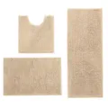 Chenille Badteppich Set 3-teilig saugfaehige Badematte und WC Vorleger in Beige fuer Bad - Standard Set Größe / Camel