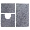 Grau Chenille Badematte 3-teilig, super saugfähige flauschige rutschfeste Toilettenmatten. - Hellgrau