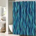 Blue abstract wave shower curtain waterproof bathroom curtain gold line modern home decor - H-0710 Abstract Wave
