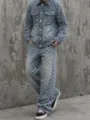 Set giacca in denim a quadri e pantaloni larghi distressed streetwear uomo moda trendy - Taglia S / Sopra e Sotto / Blu