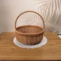 Small rattan picnic basket detail showing dimensions, woven storage basket for home and outdoor. - Small Round Watermelon Blue