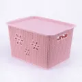 Boîte de rangement en plastique rose avec couvercle, panier tressé organisateur pour maison. - Grand avec Couvercle / Nouveau Rose avec Fleur