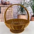 Woven plastic picnic basket with handle high-foot fruit storage basket for home shopping - Rattan High Footed Basket Small