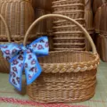 Cesta de mimbre tejida vintage con cinta de flores, ideal frutero y cesta de regalo decorativa. - Sin Pañuelo de Seda / Juego de 2 / Marrón