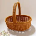 Small woven wicker picnic basket, hand-held shopping basket, floral arrangement holder. - Small Oval Watermelon Blue