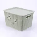 Panier de rangement en plastique avec couvercle, design fleur ajourée, organisateur vert - Grand avec Couvercle / Nouveau Vert avec Fleur