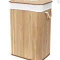 Bamboo folding laundry hamper with lid, fabric liner and rope handles for clothes and toys. - Rectangular Unprinted / 40x30x50cm / Carbonized Color