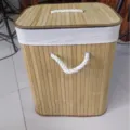 Bamboo laundry hamper with lid and rope handles collapsible storage basket for clothes toys - Rectangular Unprinted / 40x30x60cm / Carbonized Color