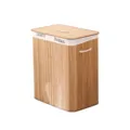 Bamboo folding laundry hamper with lid and rope handles for dirty clothes and toy storage. - Rectangular Printed / 40x30x60cm / Carbonized Color