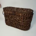 Dark brown straw woven storage basket with lid and handles for home organization and snacks - 40x16.5x26cm / Dark Coffee Imitation Rattan With Lid