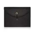 Black leather A4 document bag, minimalist envelope file folder with metal ring closure. - Black 13 Pockets