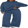 Gedetailleerd overzicht van dames casual fleece hoodie en broek trainingspak in blauw. - S / Top en Broek / Aqua