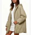 Femme veste matelassée à capuche kaki décontractée manteau mi-long ample hiver automne. - Vert clair