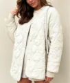 Elegante chaqueta acolchada para mujer color sólido cuello redondo abrigo casual. - S / Albaricoque