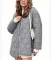 Chaqueta acolchada oversize para mujer de color liso cuello redondo estilo casual invierno - S / Gris