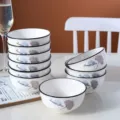 Set 10 Ciotole di Riso in Ceramica 4.5 Pollici Servizio da Tavola con Bordo Nero - Ciotola Europea Foglia di Ginkgo