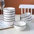 Set van 10 keramische rijstkommen 4.5 inch witte porseleinen servies voor thuis keuken. - 4.5 Inch 4 Stuks / Zwarte Lijn Europese Kom