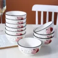 Set 10 ciotole di riso in ceramica da 4,5 pollici, stoviglie floreali con bordo nero per uso quotidiano. - Ciotola Europea Vita Preziosa