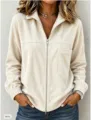 Dames corduroy jas met rits casual herfst bovenkleding met borstzak effen witte top. - S / Tops / Wit