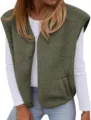 Womens fleece vest sleeveless teddy outerwear casual loose winter warm waistcoat top - S / Tops / Army Green