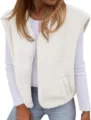 Women's cozy fleece sherpa vest casual sleeveless open front outerwear for autumn winter - S / Tops / White
