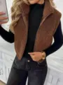 Gilet sans manches en polaire sherpa marron pour femme veste d'hiver automne décontractée - S / Hauts / Café