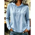 Women casual light blue long sleeve hooded drawstring sweatshirt with front pockets top. - S / Tops / Sky Blue