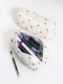 Quilted floral pencil case and cosmetic storage pouch, cute grid pattern design for daily use. - Quilted Cosmetic Bag Plaid Red Flower Small