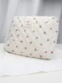 Quilted floral cosmetic bag, large capacity portable storage pouch with cute design, daily use. - Plaid Red Flower Floral Cosmetic Bag