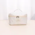 Cute Quilted Polka Dot Cosmetic Bag Large Capacity Toiletry Pouch Portable Makeup Organizer - L / Brown and White Polka Dot