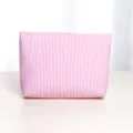 Pink and white striped cosmetic bag, portable large capacity toiletry storage pouch for travel. - Red Pleated Large Cosmetic Bag