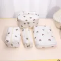 Quilted cosmetic bag set featuring cute bear pattern and polka dots for travel storage. - Four-Piece Set / Cream Polka Dot Bear 4-Piece Set