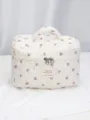 Quilted floral cosmetic bag with handle travel storage vanity case for daily use and travel - L / Quilted Plaid