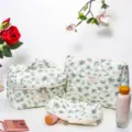 Quilted floral cosmetic bag set, large capacity travel makeup pouch and toiletry organizer for women - Calabash Floral Quilted Cosmetic Storage Bag 3-Piece Set