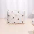 Detailed view of the quilted cosmetic pouch with cute bear pattern, soft fabric and smooth zipper. - M / Cream Polka Dot Bear (Medium)