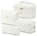 Quilted cherry cosmetic bag detail view, soft cotton storage pouch with smooth zipper and handle. - Large 23X15X5cm / Small Cherry Makeup Bag