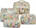 Quilted floral cosmetic bag set, spacious travel toiletry pouch and makeup organizer. - Nanzhi Flower Makeup Bag