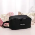Minimalist solid color fluffy cosmetic bag with large capacity, multi-functional waterproof handbag. - Black