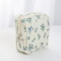 Exquisite quilted floral cosmetic bag detail, soft quilted texture with cute blue floral pattern. - Gourd Flower Small Square Cosmetic Bag