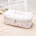 White quilted cosmetic bag with pink bows, portable travel makeup organizer storage case. - Pink Bow Multifunctional Hair Care Makeup Storage