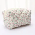 Quilted floral cosmetic bag, pink flower padded travel pouch, soft zipper makeup storage. - Purple Flower Quilted Padded Cosmetic Bag